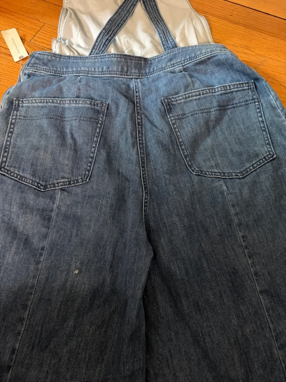 Maeve Blue Wide-Leg Denim Overalls with Crossback Straps - Picture 9 of 15